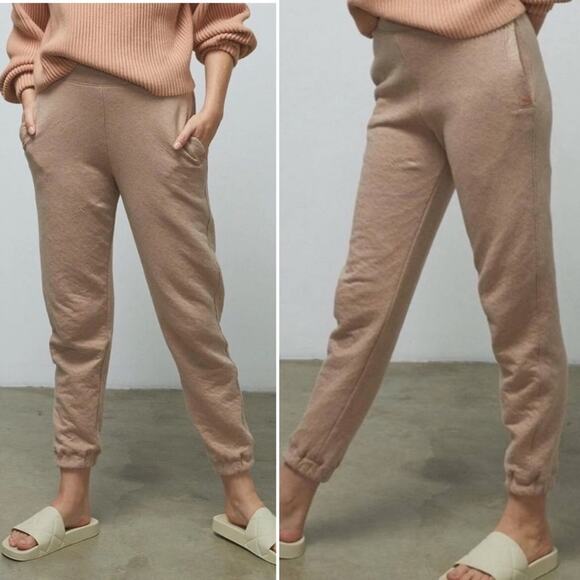 LUNYA Restore Double Faced Lounge Sweat Pants Light Pink Tan Pockets Soft NEW - Picture 1 of 16